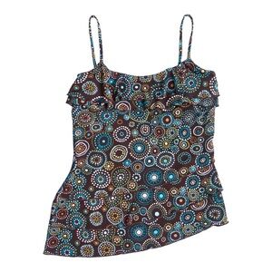 IZ Byer Brown Polka Dot Tiered Ruffle Top